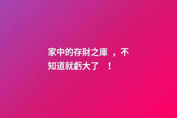 家中的存財之庫，不知道就虧大了！